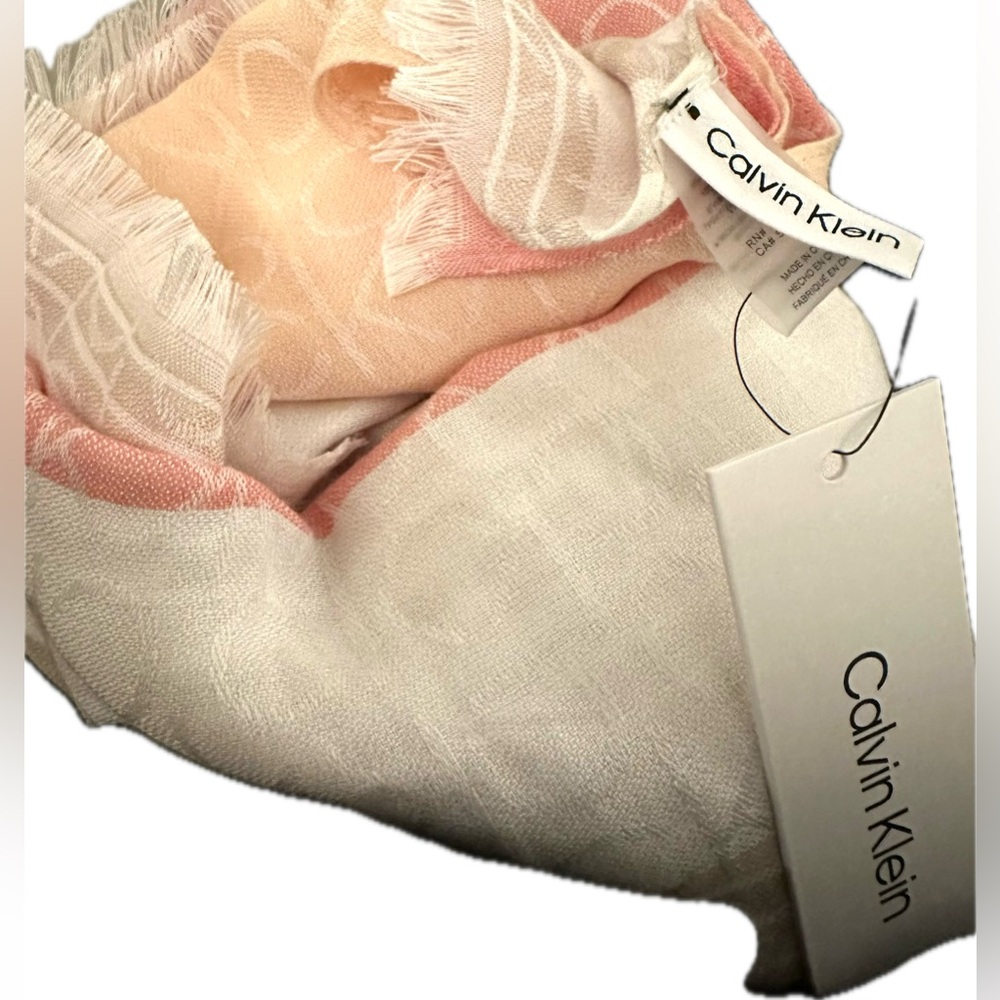 NWT NEW Calvin Klein Monogram CK Logo Wrap Scarf Shawl Pashmina Pinks Creams OS